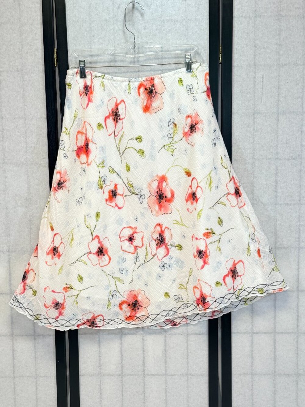 J Jill Sheer Gauze Watercolor Flower Sequin Accent A Line Skirt L Pull On Lined